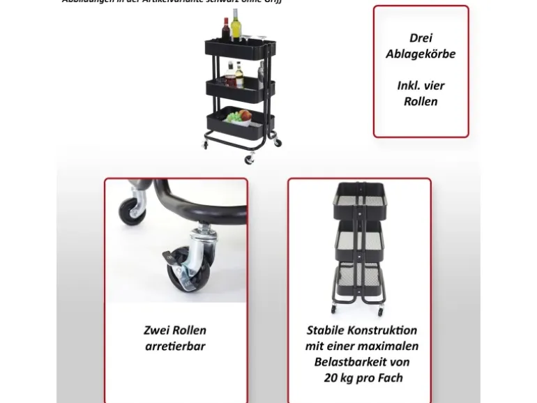 MCW Servierwagen C64 ohne Griff Schwarz ohne Griff