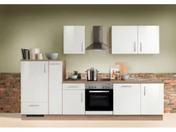 Menke Küchenzeile Artisan Premium 300 cm Lack Weiß Artisan-Eiche Nachbildung