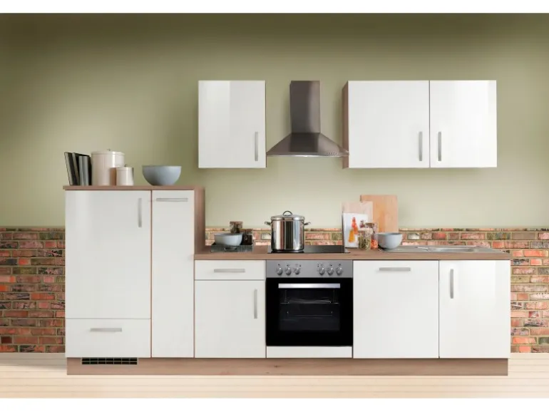 Menke Küchenzeile Artisan Premium 300 cm Lack Weiß Artisan-Eiche Nachbildung