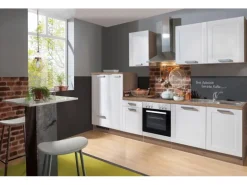Menke Küchenzeile Artisan Premium 300 cm Landhaus Weiß Artisan-Eiche Nachbildung