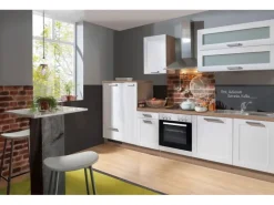 Menke Küchenzeile Artisan Premium 310 cm Landhaus Weiß Artisan-Eiche Nachbildung