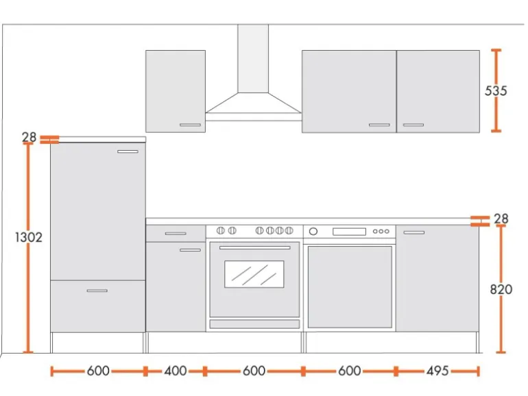 Menke Küchenzeile Classic 270 cm Weiß Melamin-Sonoma Eiche Nachbildung