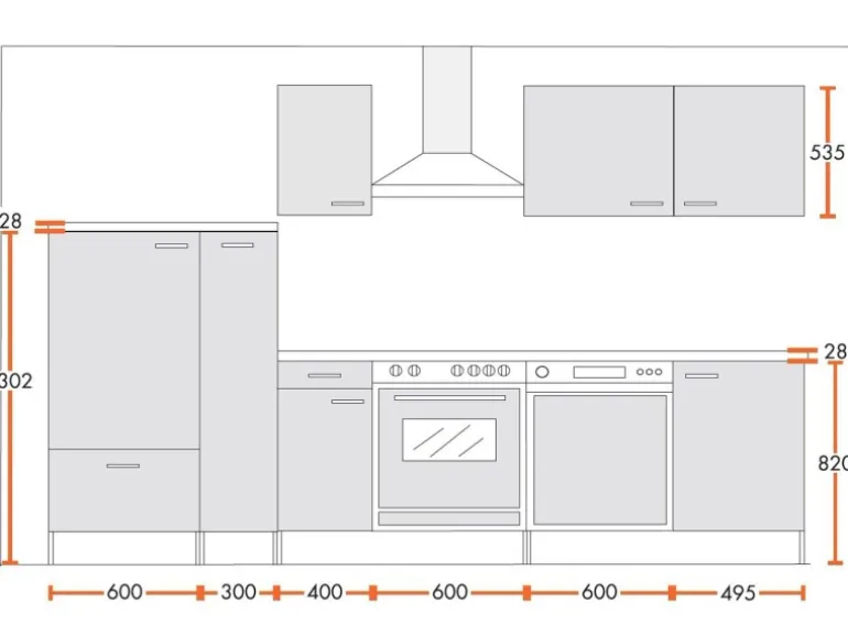 Menke Küchenzeile Classic 300 cm Weiß Melamin-Sonoma Eiche Nachbildung