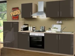 Menke Küchenzeile Premium 300 cm Lava Hochglanz-Sonoma Eiche Nachbildung