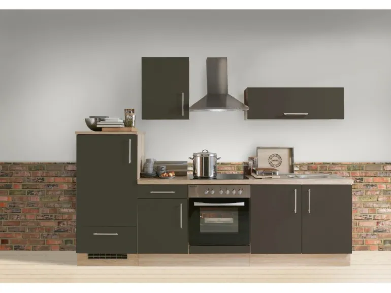 Menke Küchenzeile Premium 270 cm Lava Hochglanz-Sonoma Eiche Nachbildung