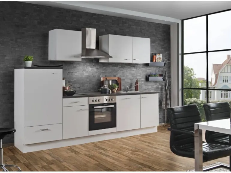Menke Küchenzeile White Classic 280 cm Weiß-Marmor-Optik