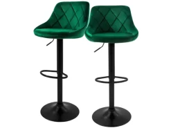 ML-Design Barhocker 2Er Set aus Samt Grün Gepolsterter mit Rückenlehne Fußstütze