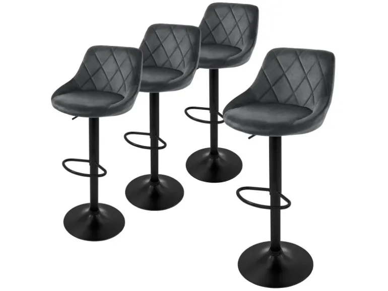 ML-Design Barhocker 4Er Set aus Samt Grau mit Rückenlehne Drehbar