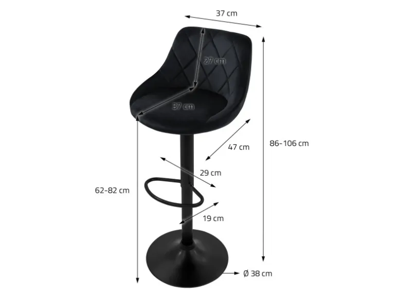 ML-Design Barhocker 4Er Set aus Samt Schwarz Gepolsterter Drehbar