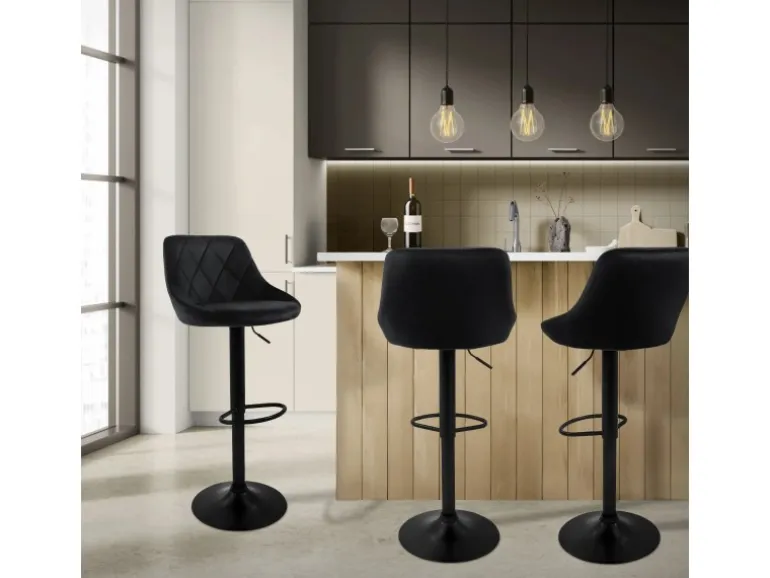 ML-Design Barhocker 4Er Set aus Samt Schwarz Gepolsterter Drehbar