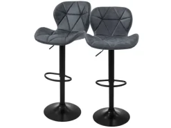 ML-Design Barhocker 2Er Set aus Kunstleder Anthrazit mit Rückenlehne Fußstütze