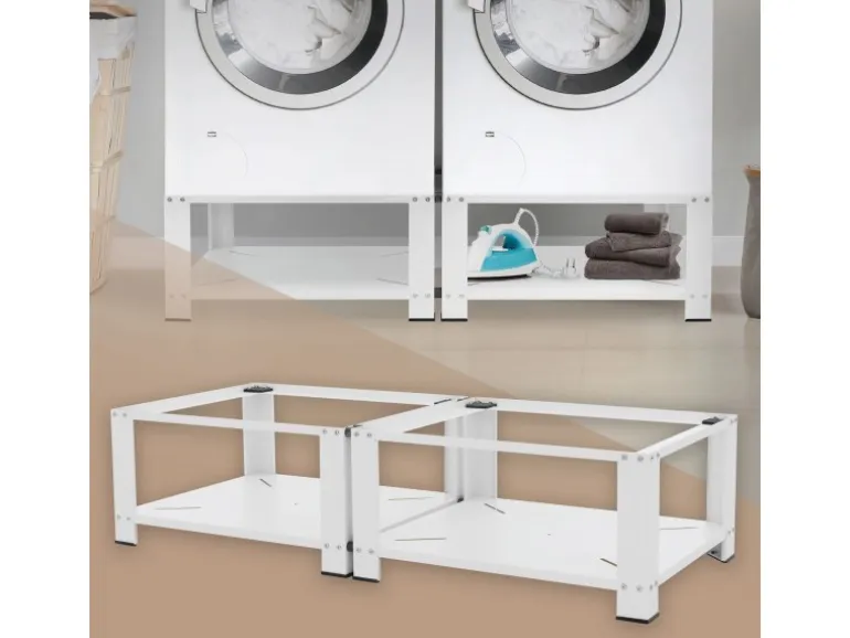 ML-Design Doppel Waschmaschinen Untergestell mit 2 Ablagen Weiß 128x54 cm Stahl