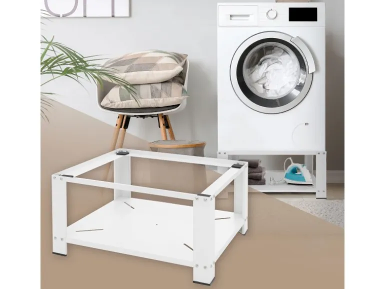 ML-Design Waschmaschinen Untergestell mit Ablage 63x54 cm Stahl Weiß bis 150kg