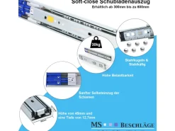 MS Beschläge Schubladenauszug 1 Paar SoftClose 400 mm 30 KG Schiene