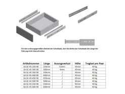 MS Beschläge Schubladenauszug Schwarz Vollauszug 30 KG 500 mm