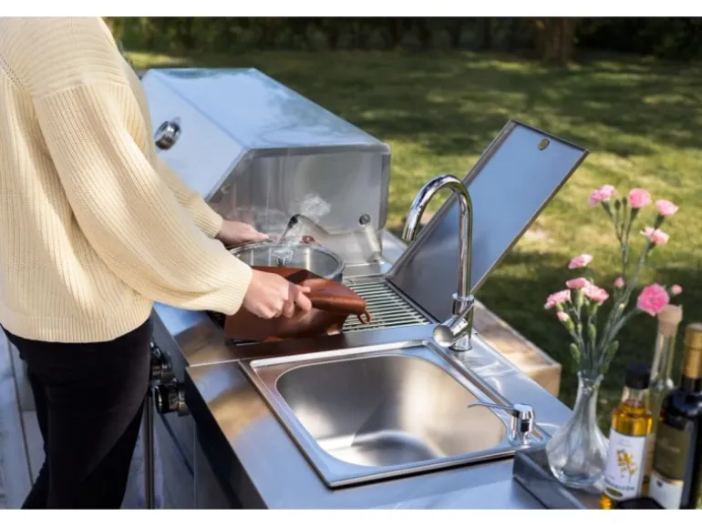 MyOutdoorKitchen Modul mit Spülbecken und Aufbewahrungsschrank Stainless Collection