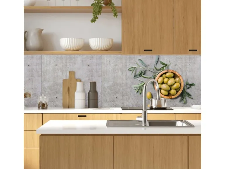 MySpotti Küchenrückwand Profix Cucina Olive & Concrete 270 x 60 cm Grau-Gelb