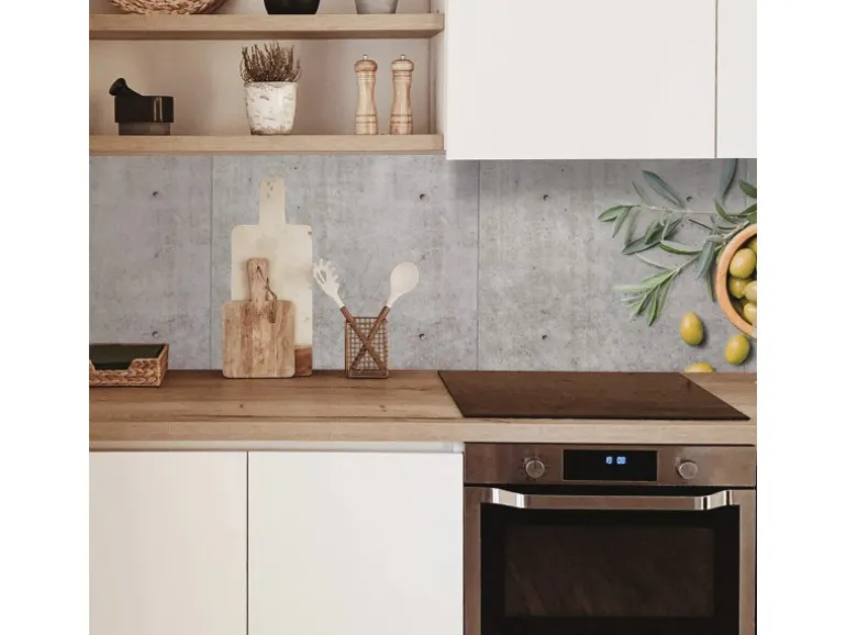 MySpotti Küchenrückwand Profix Cucina Olive & Concrete 270 x 60 cm Grau-Gelb
