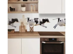 MySpotti Küchenrückwand Profix Cucina Fliegende Kuh 160 x 60 cm Schwarz-Weiß