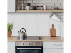 Myspotti Küchenrückwandfolie Herringbone Tile White Selbstklebend 220 cm x 60 cm