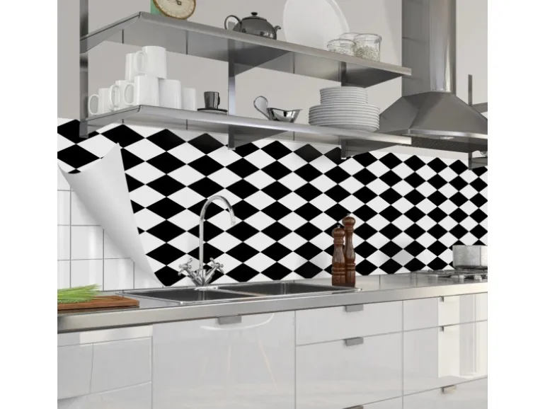Myspotti Küchenrückwandfolie Bobby II Selbstklebend 280 cm x 60 cm Schwarz-Weiß