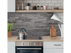 Myspotti Küchenrückwandfolie Black Bricks Selbstklebend 220 cm x 60 cm