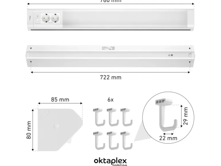 Oktaplex Talin 2er Set Unterbauleuchte Küche 76cm mit Steckdose Küchenbeleuchtung Warmweiß 3000K