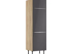 Optifit Küchen-Hochschrank für Kühlschrank Linus984 60 cm Anthrazit-Wildeiche