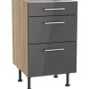 Optifit Küchen-Unterschrank mit 3 Auszügen Jonte984 50 cm Anthrazit-Wildeiche