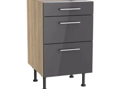 Optifit Küchen-Unterschrank mit 3 Auszügen Jonte984 50 cm Anthrazit-Wildeiche