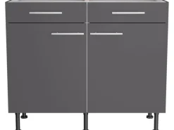 Optifit Küchen-Unterschrank Ingvar420 100 cm x 87 cm x 58,4 cm Anthrazit Matt
