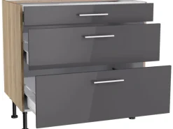 Optifit Küchen-Unterschrank mit 3 Auszügen Jonte984 90 cm Anthrazit-Wildeiche