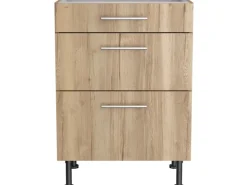 Optifit Küchen-Unterschrank mit 3 Auszügen Erik290 60x87x58,4cm WildEiche