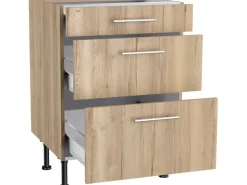 Optifit Küchen-Unterschrank mit 3 Auszügen Erik290 60x87x58,4cm WildEiche