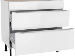 Optifit Küchen-Unterschrank mit 2 Auszügen Arvid986 90 cm x 87 cm x 58,4 cm Weiß