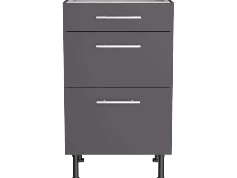 Optifit Küchen-Unterschrank mit 3 Auszügen Ingvar420 50 cm Anthrazit Matt