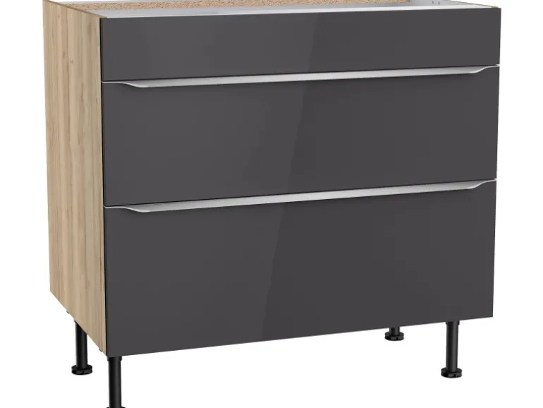 Optifit Küchen-Unterschrank mit 2 Auszügen Linus984 90 cm Anthrazit-Wildeiche