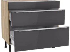 Optifit Küchen-Unterschrank mit 2 Auszügen Linus984 90 cm Anthrazit-Wildeiche