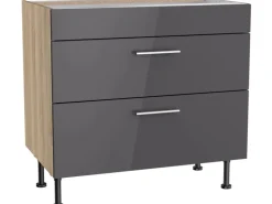 Optifit Küchen-Unterschrank mit 2 Auszügen Jonte984 60 cm Anthrazit-Wildeiche