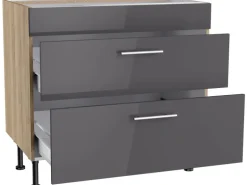 Optifit Küchen-Unterschrank mit 2 Auszügen Jonte984 60 cm Anthrazit-Wildeiche