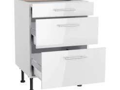 Optifit Küchen-Unterschrank mit 3 Auszügen Rurik986 60 cm x 87 cm x 58,4 cm Weiß