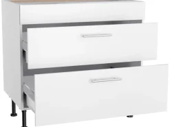 Optifit Küchen-Unterschrank mit 2 Auszügen Bengt932 90 cm x 87 cm x 58,4 cm Weiß
