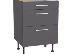 Optifit Küchen-Unterschrank mit 3 Auszügen Ingvar420 60 cm Anthrazit Matt