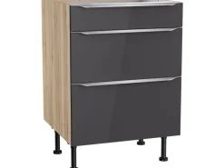 Optifit Küchen-Unterschrank mit 3 Auszügen Linus984 60 cm Anthrazit-Wildeiche
