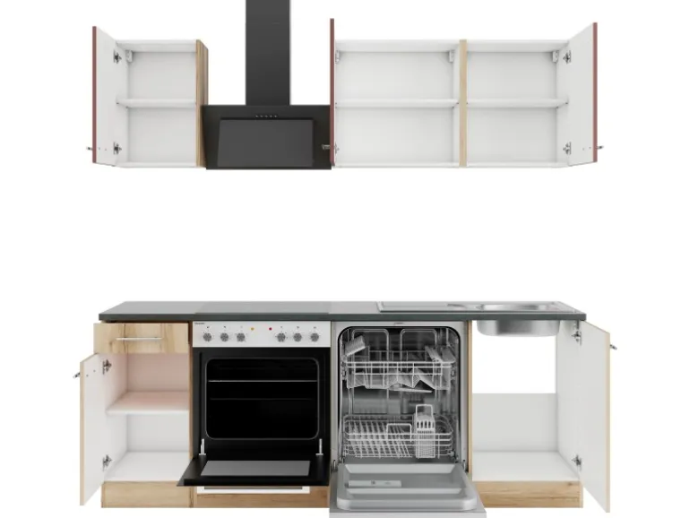 Optifit Küchenzeile KPBL 2179OE-9+ o. E-Geräte Rostrot/Wildeiche Nachb. 210cm