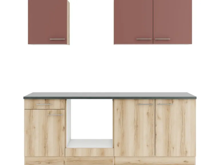 Optifit Küchenzeile KPBL 2136OE-9+ o. E-Geräte Rostrot/Wildeiche Nb. 210cm