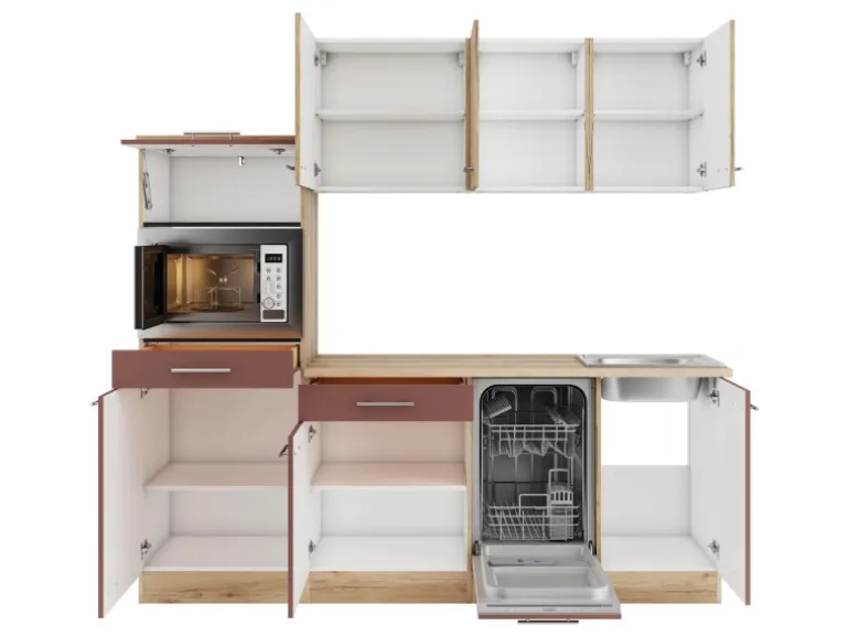 Optifit Küchenzeile KPLB 2181OE-9+ o. E-Geräte Wildeiche Nachb./Rostrot 210cm