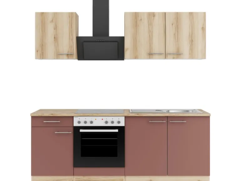 Optifit Küchenzeile KPLB 2136OE-9+ o. E-Geräte Wildeiche Nb./Rostrot 210cm