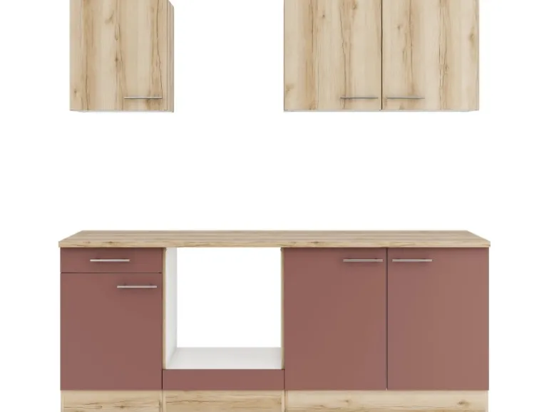 Optifit Küchenzeile KPLB 2136OE-9+ o. E-Geräte Wildeiche Nb./Rostrot 210cm