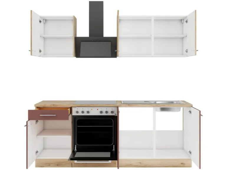 Optifit Küchenzeile KPLB 2136OE-9+ o. E-Geräte Wildeiche Nb./Rostrot 210cm
